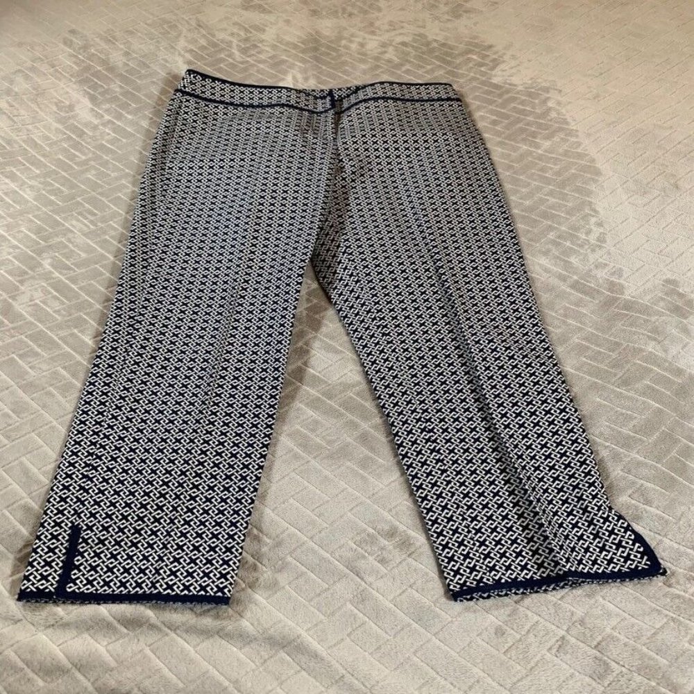 Talbots Womens 4 Petite Pants Black White Geometric Slim Straight Crop Mid Rise